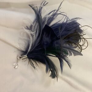 Small Blue black white. Feather Fascinator fashion brooch/Hair Clip. Hat clip